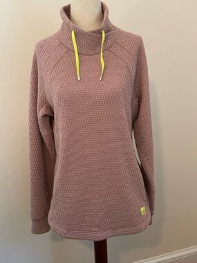 L.L.Bean Pullover Sweater S Pink Waffle Knit Cowl Neck Pockets